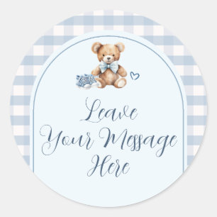 Bear Baby Shoes Gingham Baby Shower Your Message Classic Round Sticker