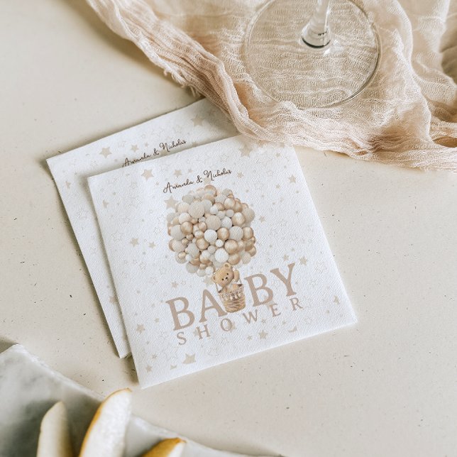 Bear Baby Shower Balloons & Stars Boho White Brown Napkins (Creator Uploaded)