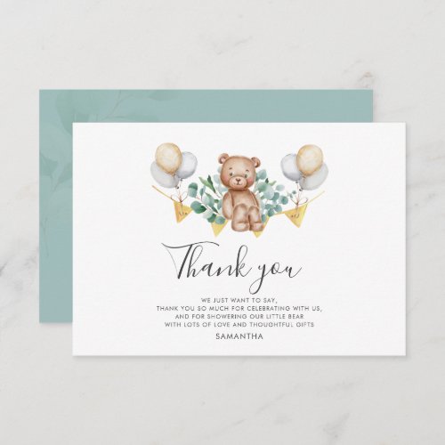 Bear Baby Shower Balloons Thank You Note Card