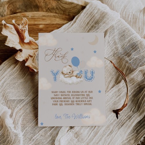 Bear Baby Shower Beary Much Blue Thank You Card