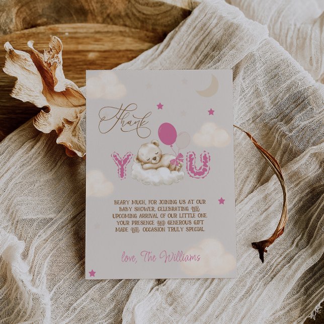 Bear Baby Shower Beary Much Pink Thank You Card (Creator Uploaded)