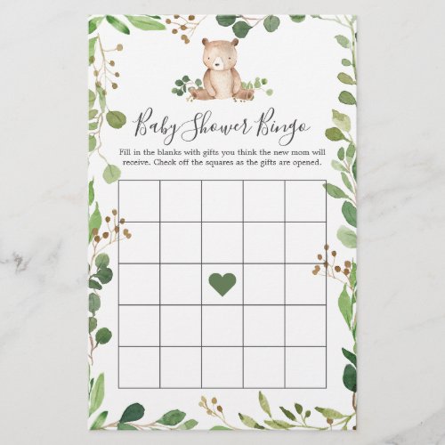 Bear Baby Shower Bingo Game