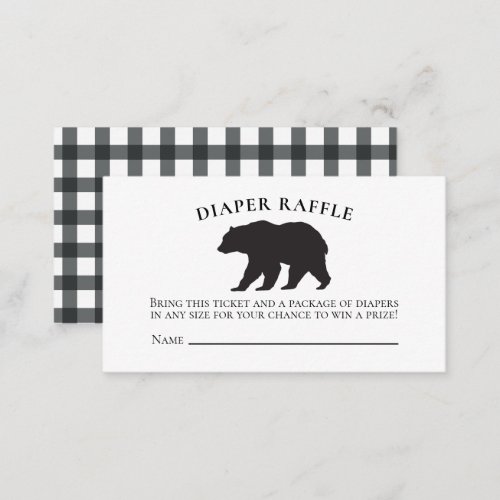 Bear Baby Shower Black Plaid Diaper Raffle Enclosure Card