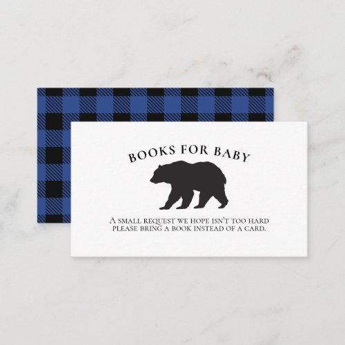 Bear Baby Shower Blue Plaid Books for Baby Enclosure Card