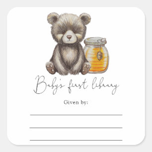 Bear - Baby Shower bookplate, books for baby Squar Square Sticker