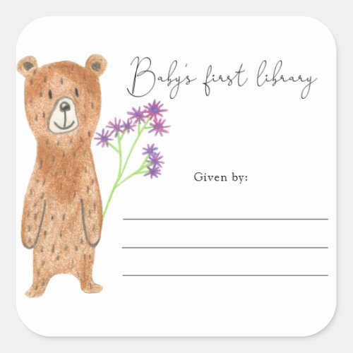 Bear _ Baby Shower bookplate books for baby Square Sticker