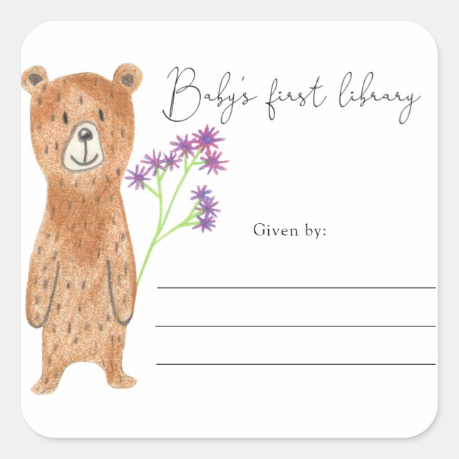 Bear - Baby Shower bookplate, books for baby Square Sticker (Front)