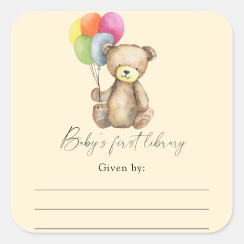 Bear _ Baby Shower bookplate books for baby Square Sticker
