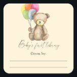 Bear - Baby Shower bookplate, books for baby Square Sticker<br><div class="desc">Elegant watercolor cute bear theme baby shower featuring hand painted illustration with colorful balloons. Matching items available.</div>