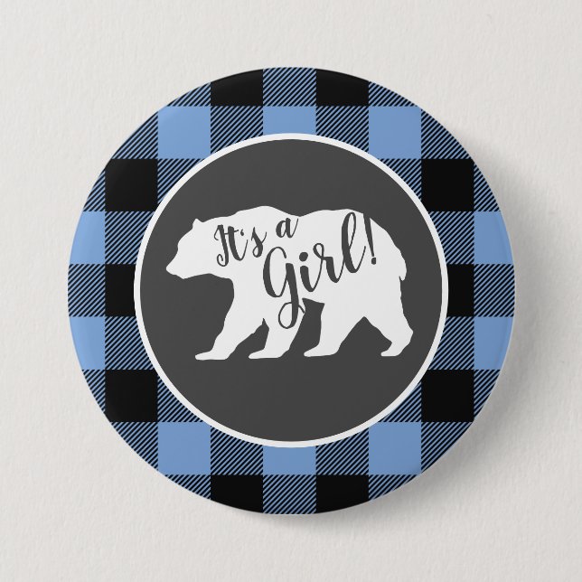 Bear Baby Shower Boy Blue Button (Front)