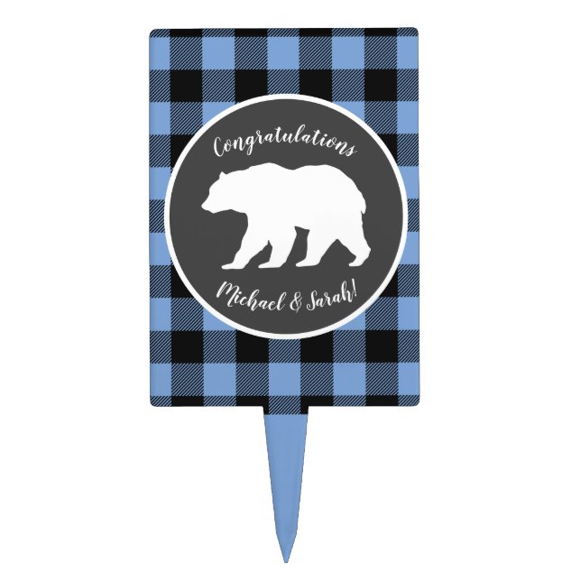 Bear Baby Shower Boy Blue Cake Topper (Front)