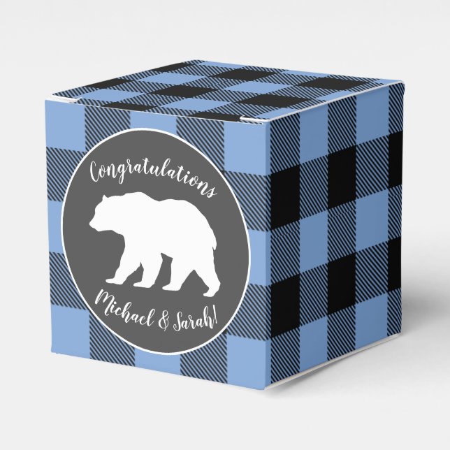 Bear Baby Shower Boy Blue Favor Boxes (Front Side)