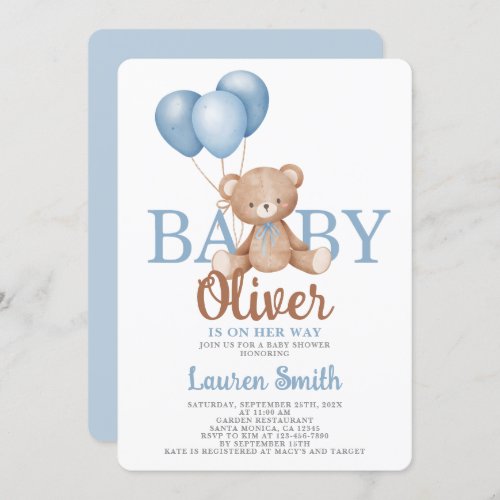 Bear Baby Shower Boy Invitation