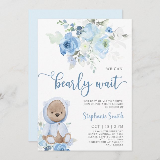 Bear Baby Shower Boy Invitation (Front/Back)