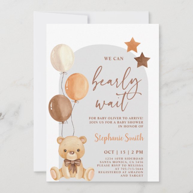 Bear Baby Shower Boy Invitation (Front)