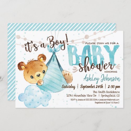 Bear Baby Shower Boy Invitation