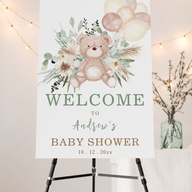 Bear Baby Shower Boy or Girl Welcome Sign (In Situ (Stand))