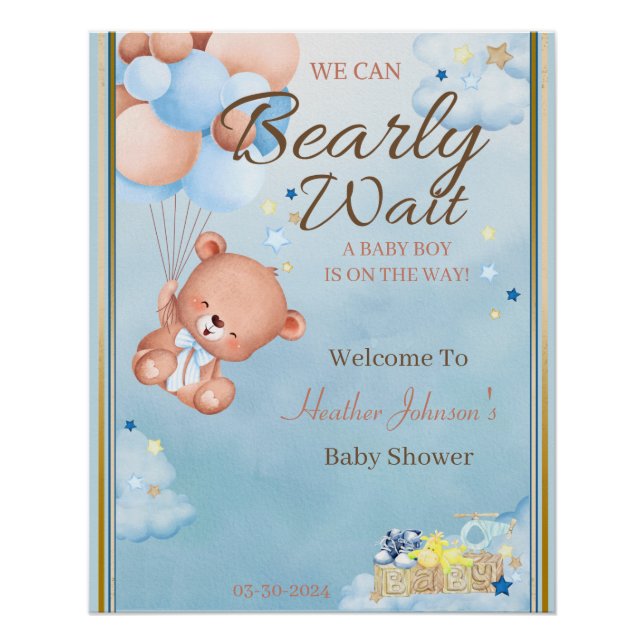 Bear Baby Shower Boy Poster (Front)