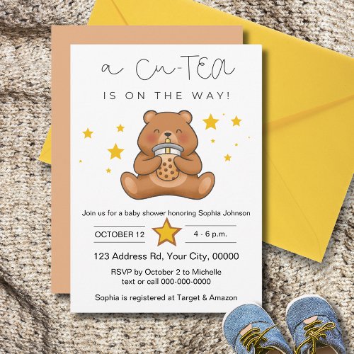 Bear Baby Shower Bubble Tea Cu_TEA Invitation