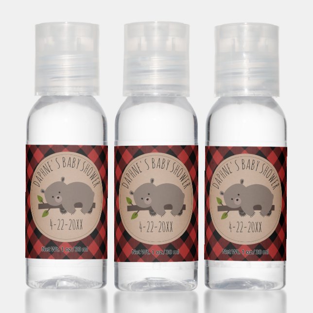 Bear Baby Shower Buffalo Lumberjack Plaid Hand Sanitizer (Set)
