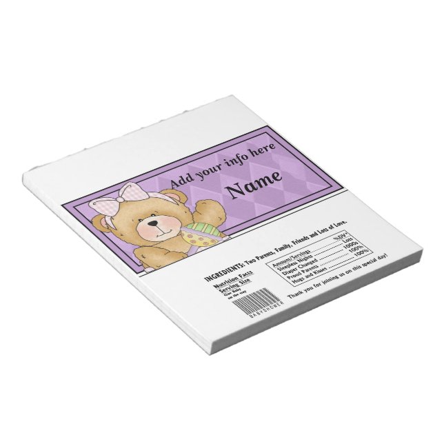 Bear Baby Shower Candy Bar Wrapper Party Favors Notepad (Angled)