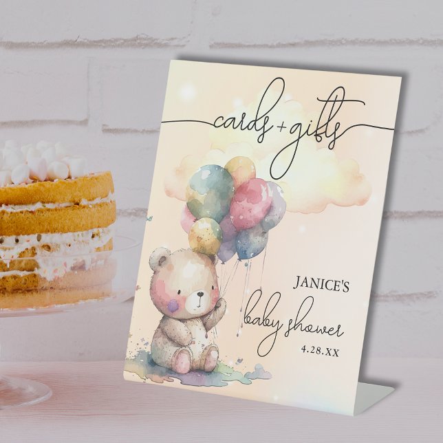 Bear Baby Shower Cards + Gifts Pedestal Sign (Bear Baby Shower Cards + Gifts Pedestal Sign)