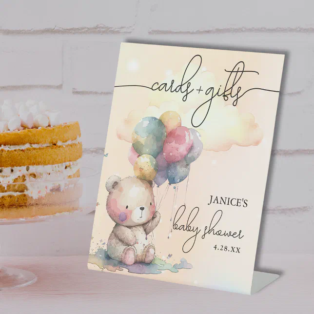 Bear Baby Shower Cards + Gifts Pedestal Sign | Zazzle