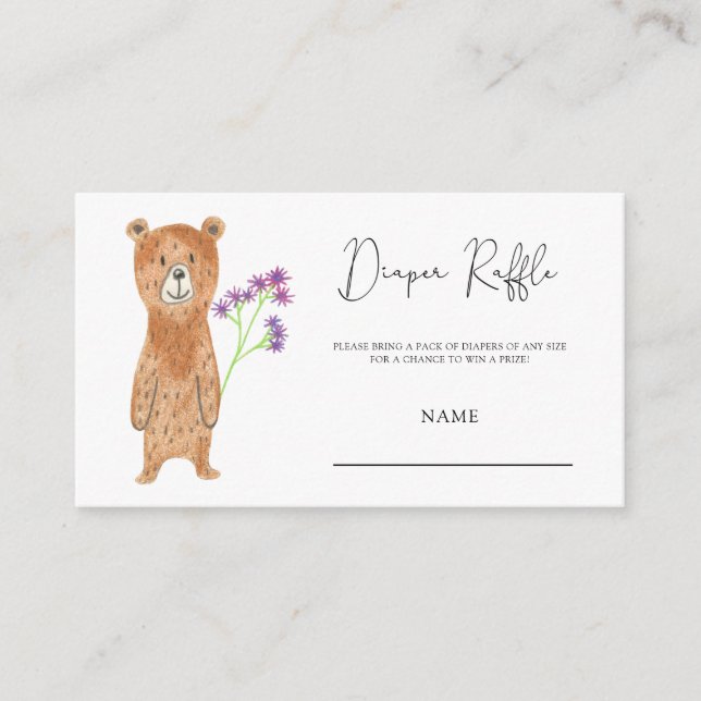 Bear baby shower diaper raffle ticket enclosure card (Front)