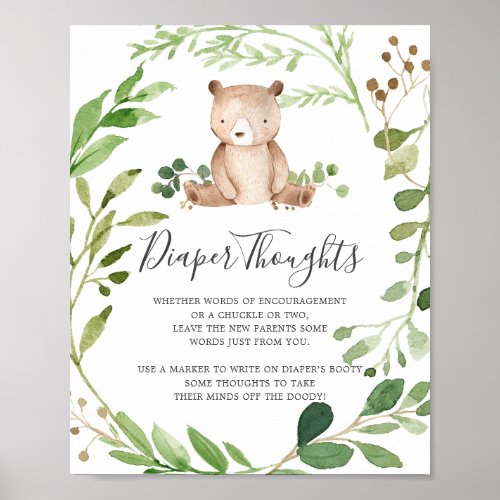 Bear Baby Shower Diaper Thoughts Sign
