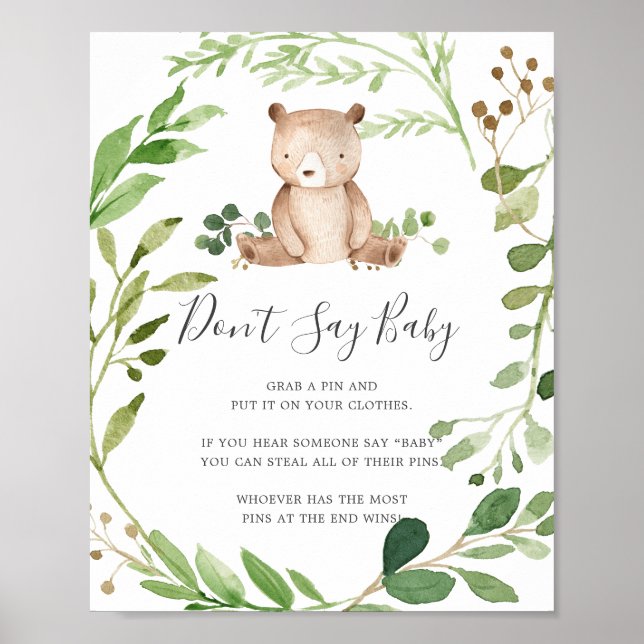 Bear Baby Shower Don't Say Baby Sign (Front)