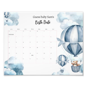 Bear Baby Shower Due Date Calendar Baby Shower Photo Print