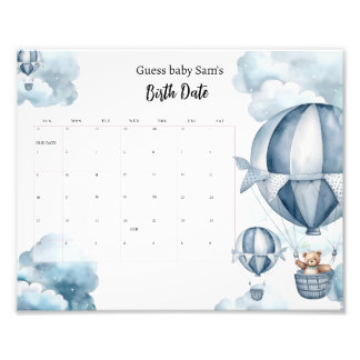 Bear Baby Shower Due Date Calendar Baby Shower Photo Print