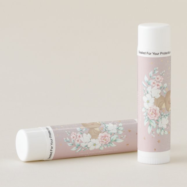  Bear Baby Shower Floral Glitter Muted Pink   Lip Balm (Front)
