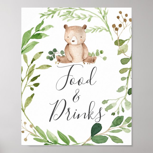 Bear Baby Shower Food and Drinks Sign (Front)