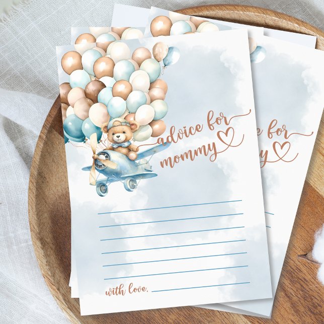 Bear Baby Shower Game Advice For Mommy RSVP Card (We can bearly wait baby shower game, advice for mommy card, boy baby shower, cute teddy bear)