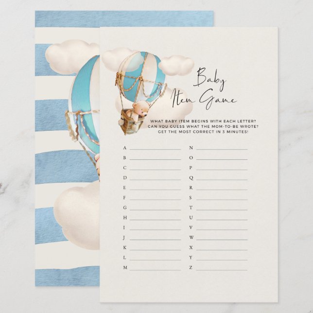 Bear Baby Shower Game - Baby Item Game (Front/Back)