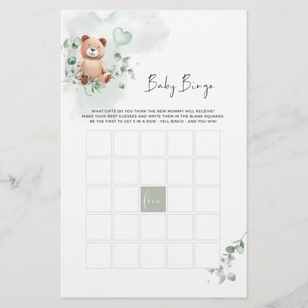 Bear Baby Shower Game BINGO | Zazzle