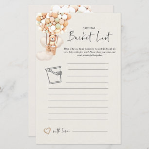 Bear Baby Shower Game - Bucket List