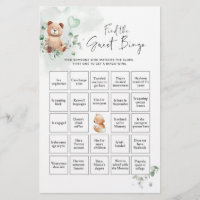 Bear Baby Shower Game - Find The Guest BINGO