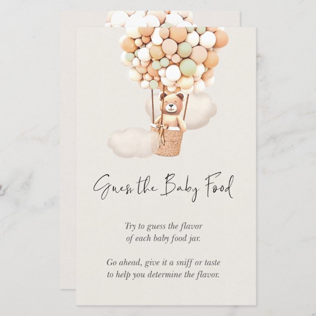 Bear Baby Shower Game - Guess The Baby Food (Front/Back)