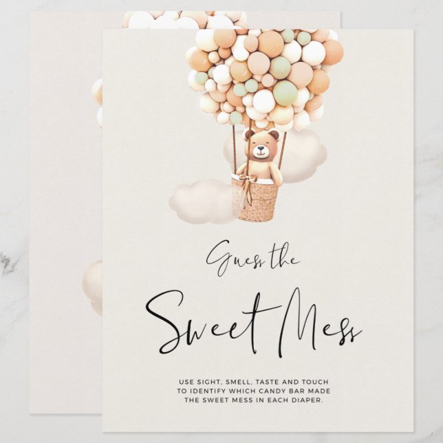 Bear Baby Shower Game - Guess The Sweet Mess (Front/Back)