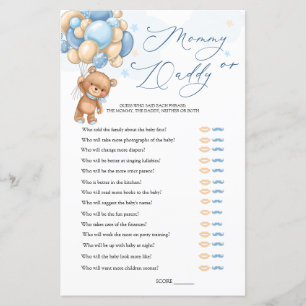 Bear Baby Shower Game Guess Who Mommy or Daddy