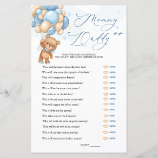 Bear Baby Shower Game Guess Who Mommy or Daddy