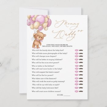 Bear Baby Shower Game Guess Who Mommy Or Daddy Invitation by IrinaFraser at Zazzle