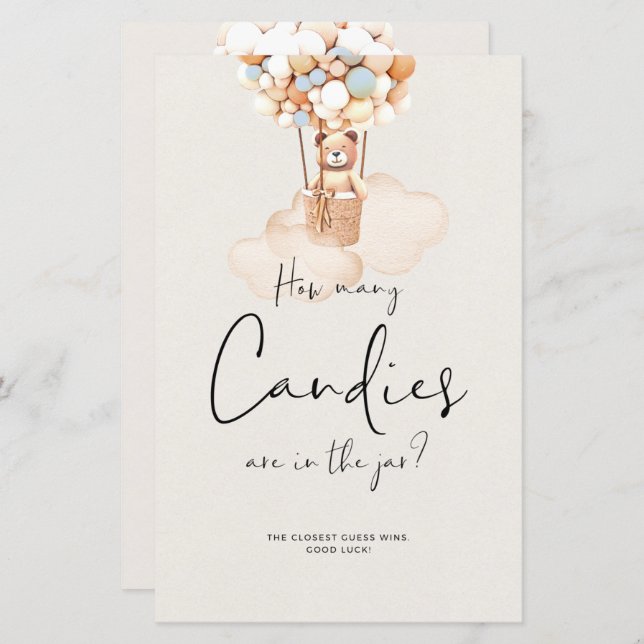 Bear Baby Shower Game - How Many Candies? (Front/Back)