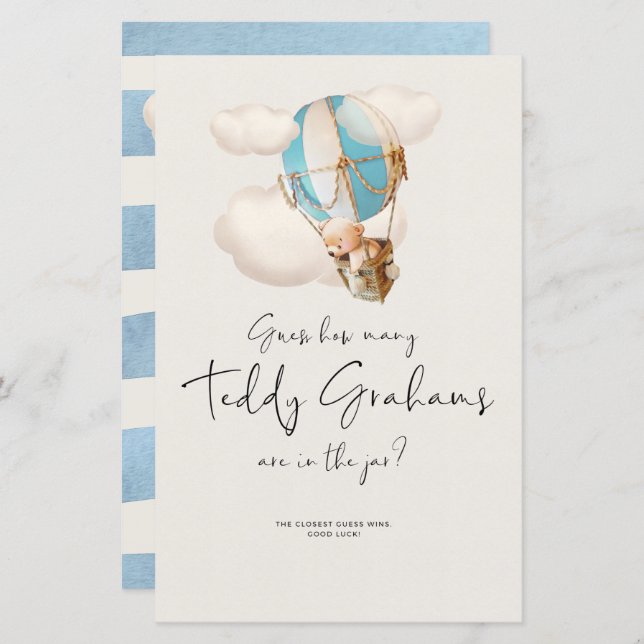 Bear Baby Shower Game - How Many Teddy Grahams? (Front/Back)
