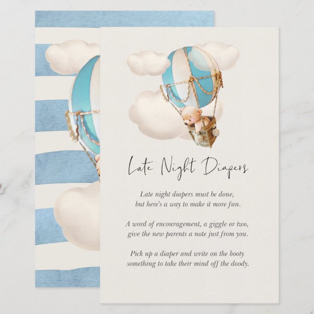 Bear Baby Shower Game - Late Night Diapers Sign (Front/Back)