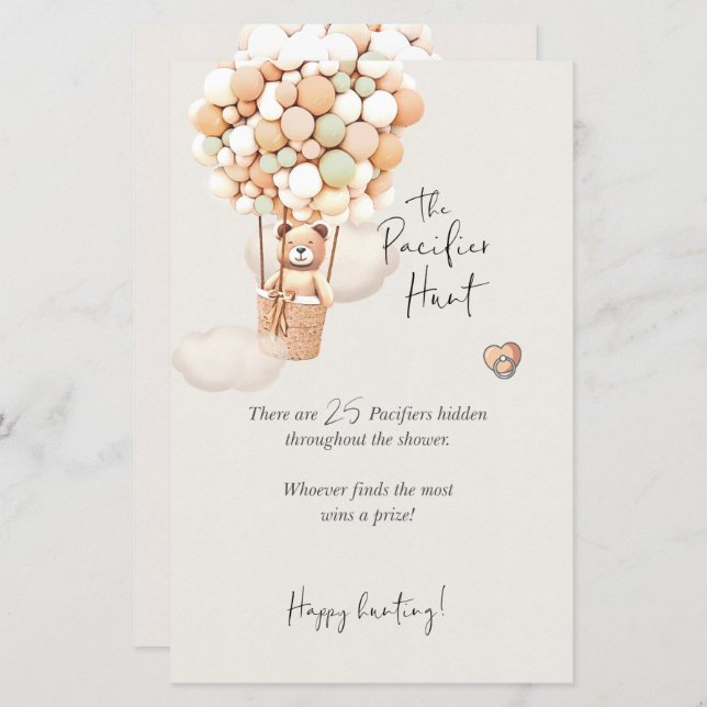 Bear Baby Shower Game - The Pacifier Hunt (Front/Back)