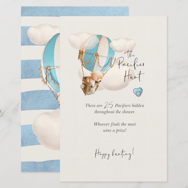 Bear Baby Shower Game - The Pacifier Hunt Sign (Front/Back)