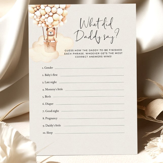 Bear Baby Shower Game What Did Daddy Say (Creator Uploaded)